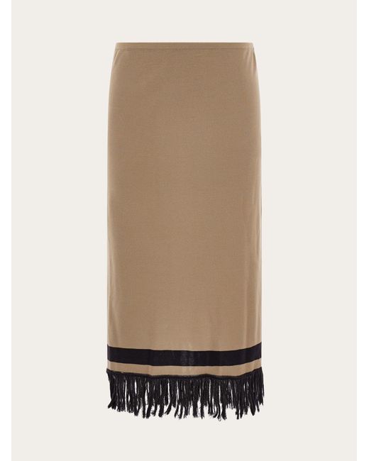 Ferragamo Natural Skirt With Fringe Detail