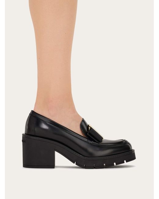 Ferragamo Black Women Chunky Heel Vara Bow Loafer