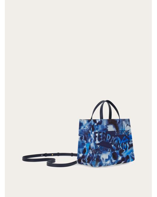 Ferragamo Blue Carnation Print Tote Bag (M)