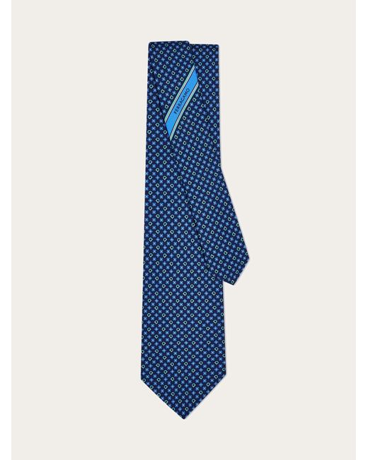 Ferragamo Blue Gancini Flower Print Silk Tie for men