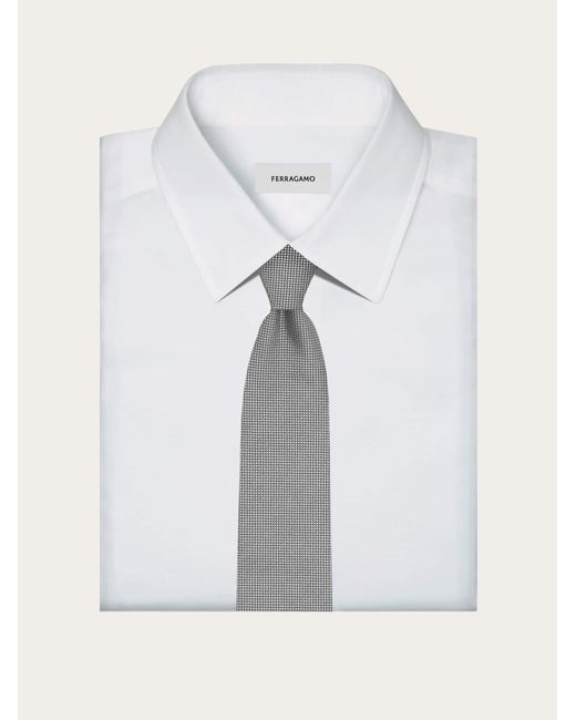 Ferragamo Gray Cotton And Silk Piquet Tie for men