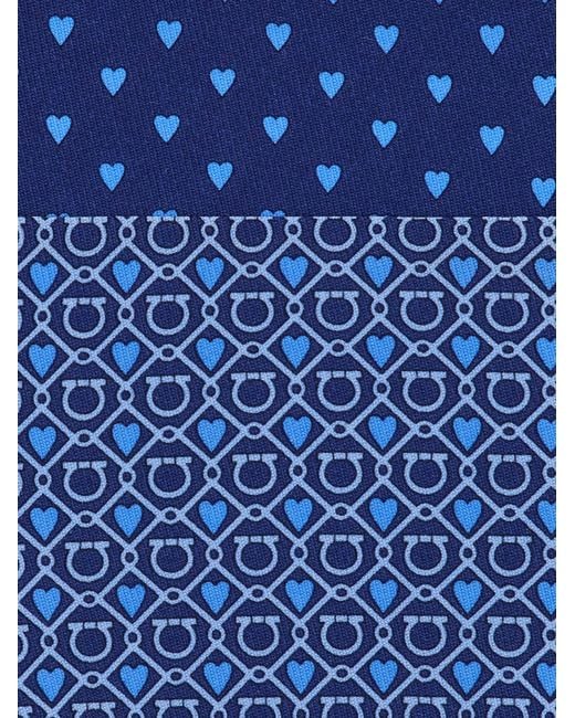 Ferragamo Blue Gancini And Hearts Print Silk Tie for men