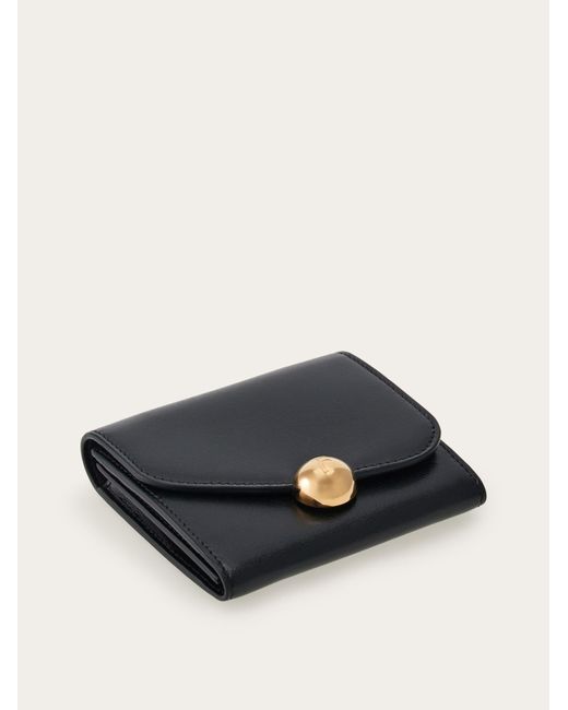 Ferragamo Black Asymmetrical Flap Compact Wallet