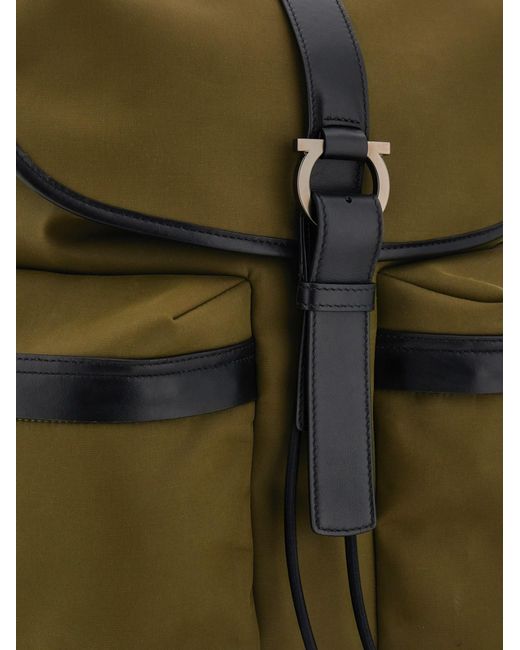 Ferragamo Green Canvas Backpack for men