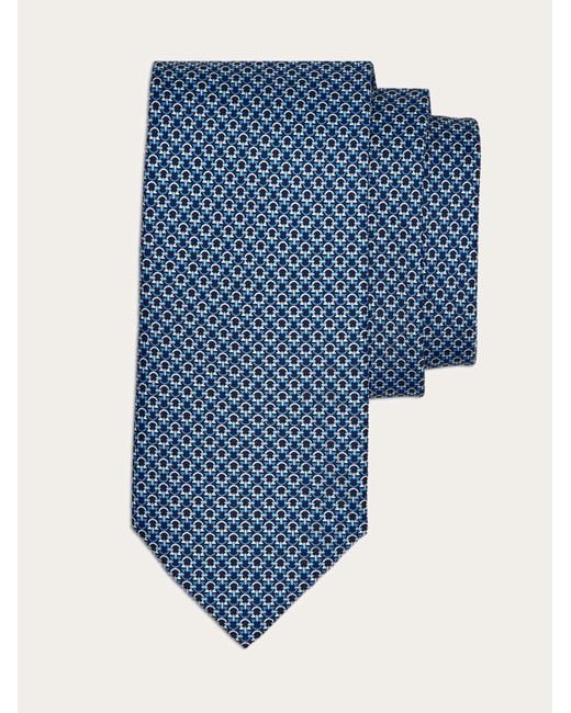 Ferragamo Blue Gancini Print Silk Tie for men