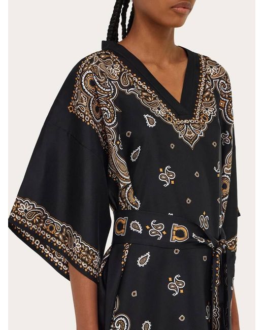 Ferragamo Black Arabesque Print Silk Caftan