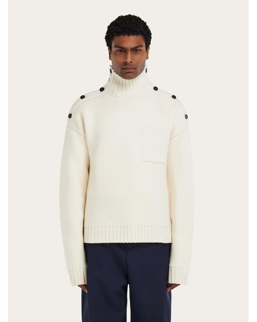 Ferragamo Natural Knitted Sweater With Button Detail for men