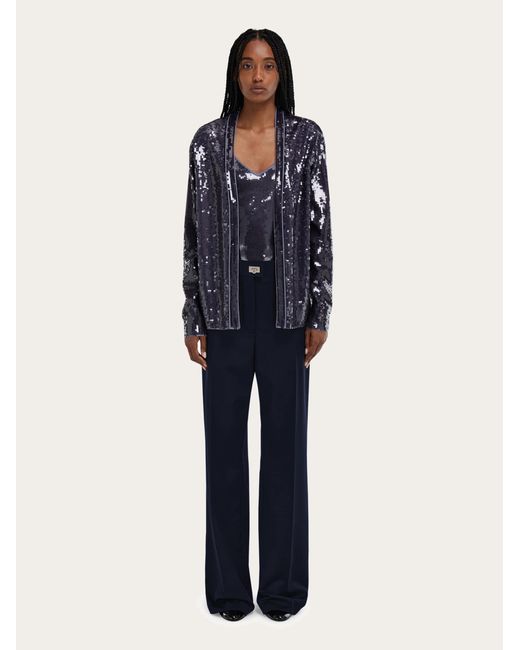 Ferragamo Blue Cashmere Blend Tailored Trouser