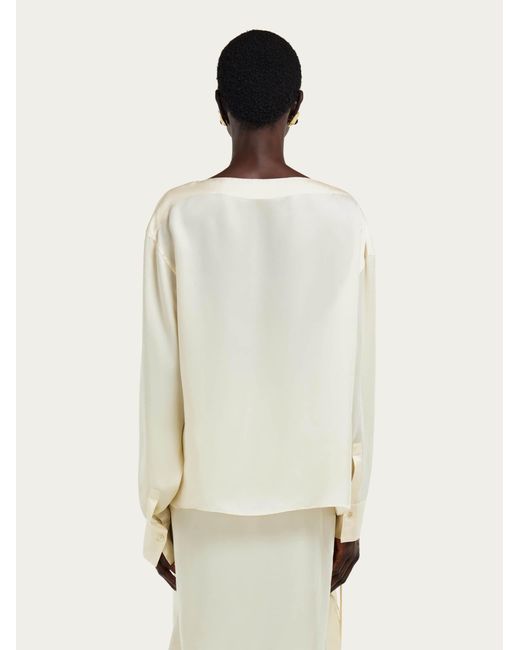Ferragamo Natural Satin Blouse With String Tie Detail