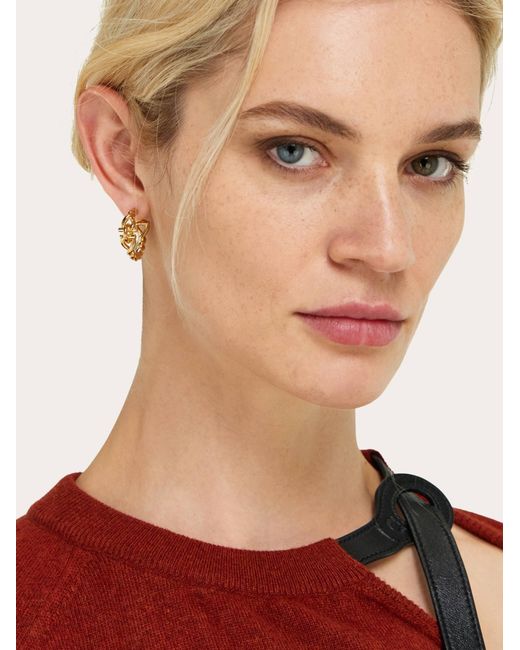 Ferragamo Natural Twisted Chain Gancini Hoop Earrings (S)