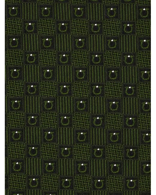Ferragamo Green Gancini Silk Jacquard Tie for men