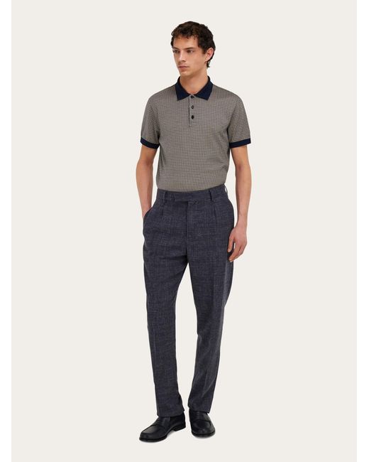 Ferragamo Gray Short Sleeve Micro Check Polo for men
