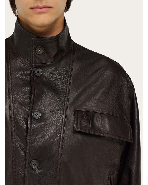 Ferragamo Herren Blouson Aus Narbigem Leder in Black für Herren