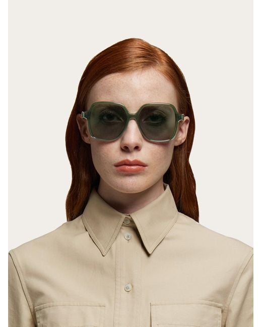 Ferragamo Green Square Frame Sunglasses