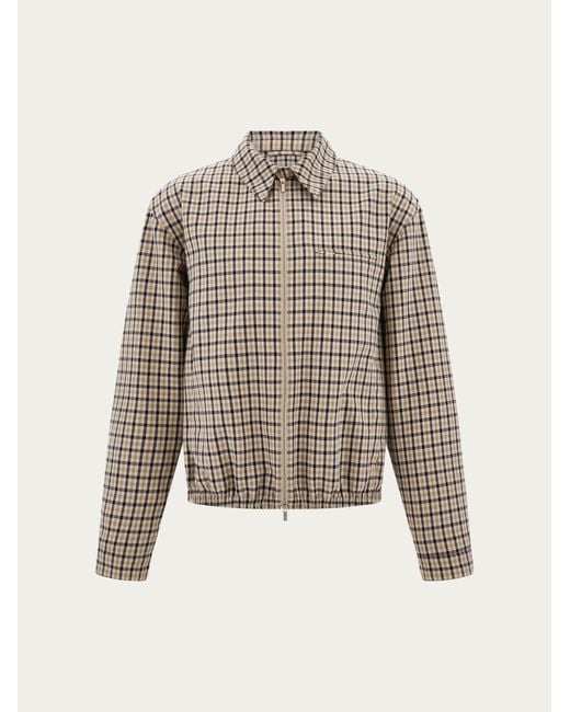 Ferragamo Blue Check Bomber Jacket for men