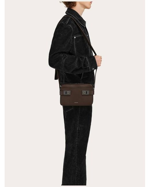 Ferragamo Brown East-West Crossbody Bag With Hug Buckle for men