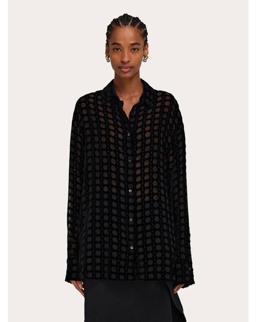 Ferragamo Black Damen Bluse Aus Dévoré-Samt