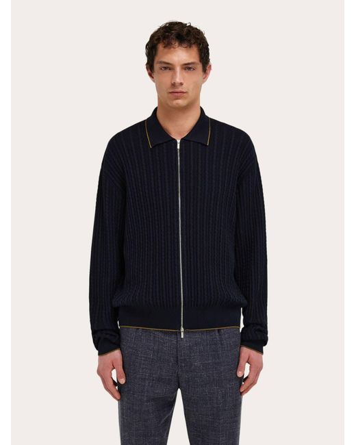 Ferragamo Blue Cotton And Silk Cardigan for men