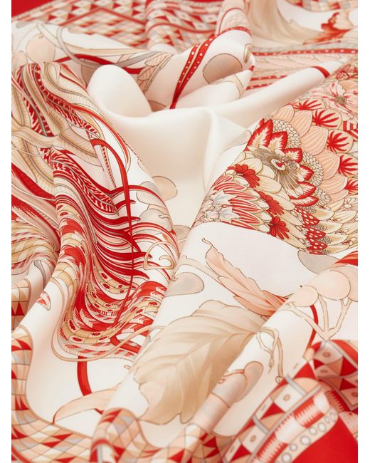 Ferragamo Red Animals Print Silk Scarf