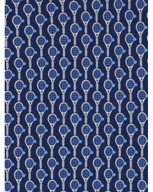 Ferragamo Blue Tennis Print Silk Tie for men