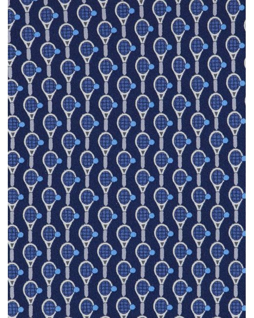Ferragamo Blue Tennis Print Silk Tie for men