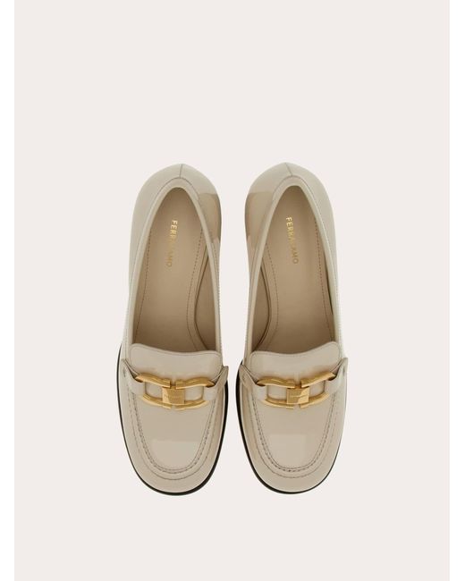 Ferragamo Natural Heeled Loafer With Gancini Ornament