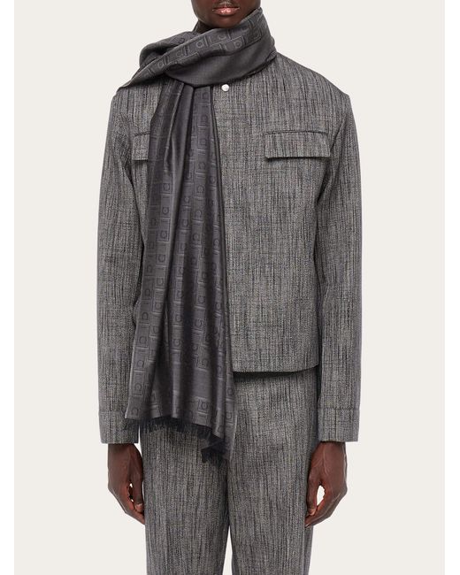 Ferragamo Black Gancini Monogram Jacquard Stole for men
