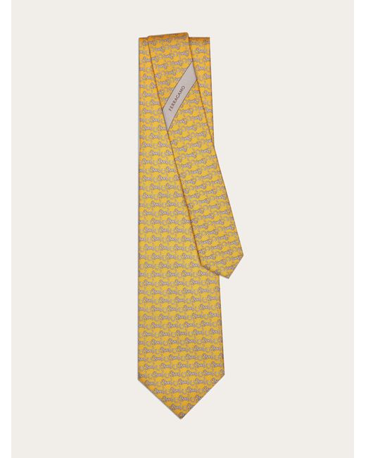 Ferragamo Yellow Tiger Print Silk Tie for men