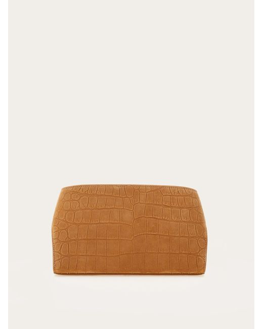 Ferragamo Brown Hug Mini Croc-Effect Tote Bag