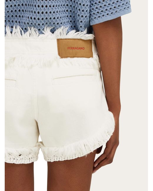Ferragamo Natural Denim Shorts With Frayed Detail