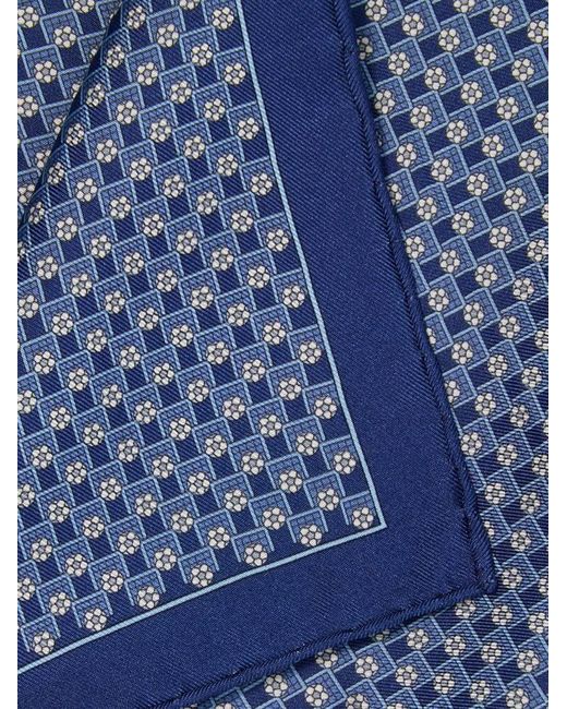 Ferragamo Blue Tournament Print Silk Pocket Square for men