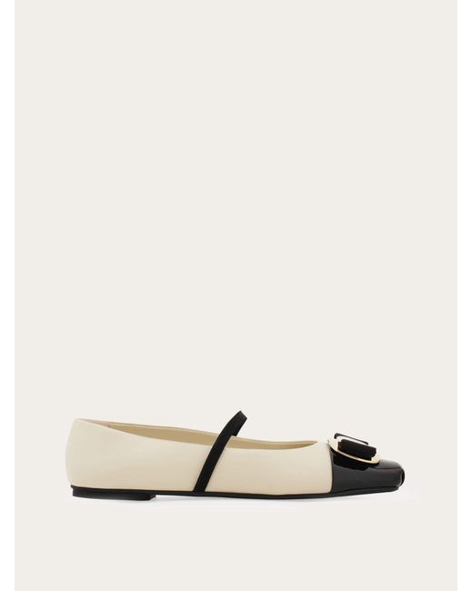 Ferragamo Natural New Vara Plate Bicolor Ballet Flat