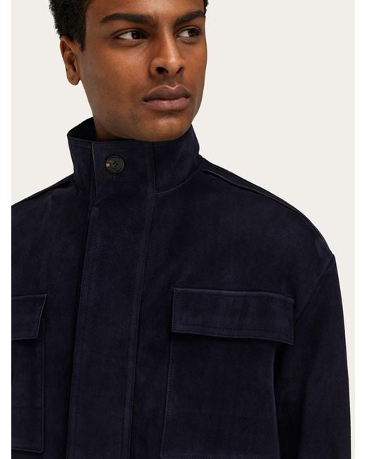 Ferragamo Blue Suede Blouson for men