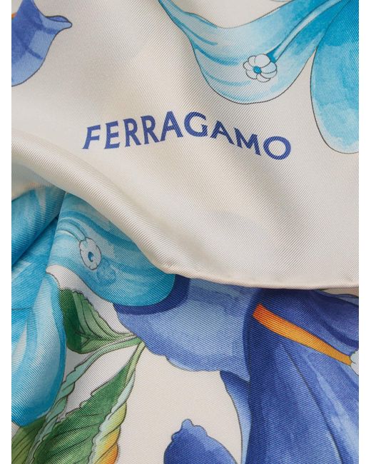 Ferragamo Blue Hibiscus Print Silk Foulard