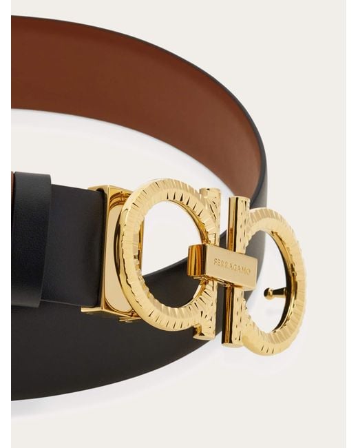 Ferragamo White Reversible And Adjustable Belt With Hammered Gancini