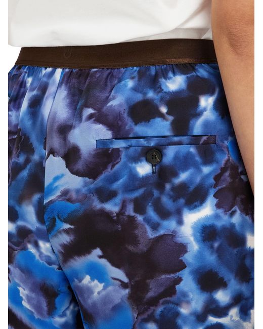 Ferragamo Blue Carnation Print Silk Trouser