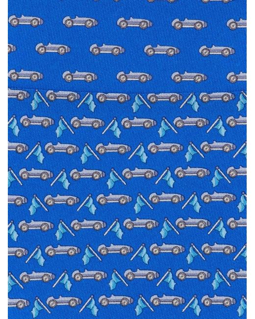 Ferragamo Blue Race Print Silk Tie for men