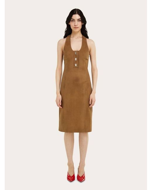 Ferragamo Natural Racer Back Dress With Hug Buckle Detail