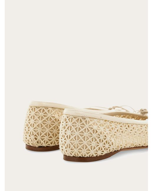Ferragamo Natural Macramé Lace Ballet Flat
