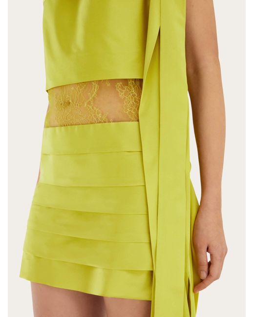 Ferragamo Yellow Mini Dress With Lace Detail