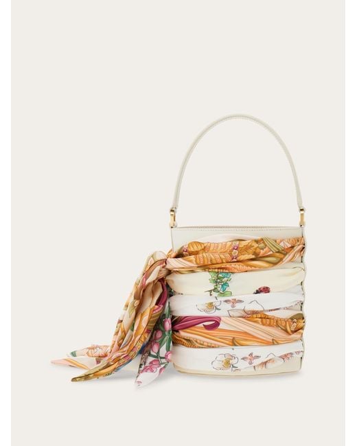 Ferragamo Natural Mini Bucket Bag With Foulard
