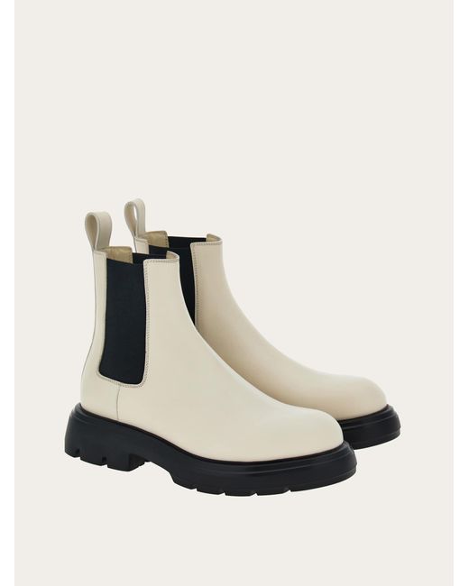 Ferragamo White Chelsea Boot With Chunky Sole