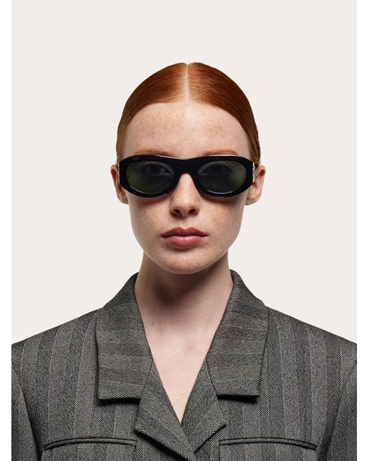 Ferragamo Black Oval Frame Sunglasses