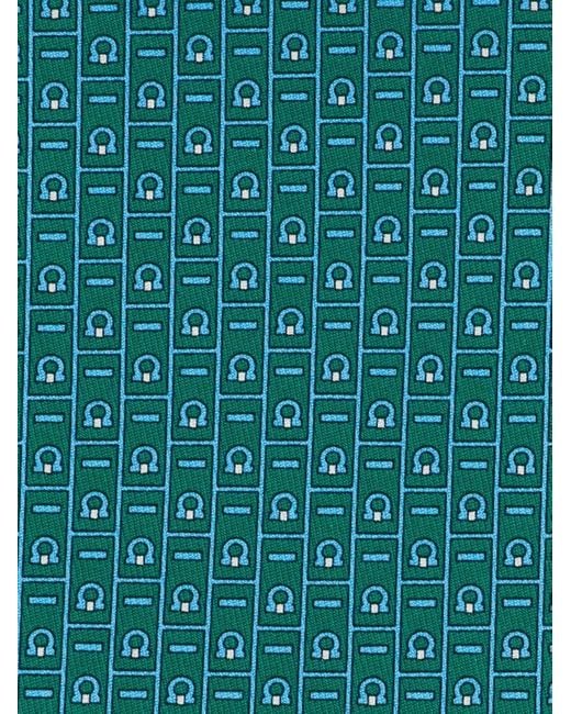 Ferragamo Green Gancini Monogram Print Silk Tie for men