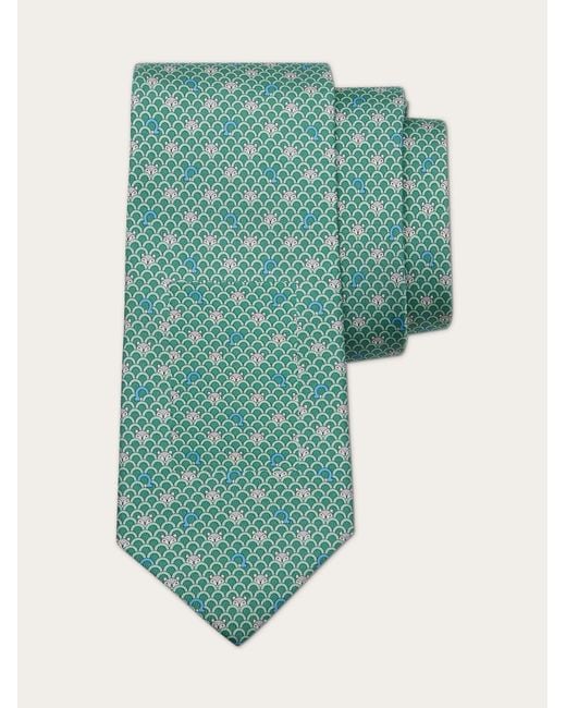 Hommes Cravate En Soie Imprimé Renard Vert Ferragamo pour homme en coloris Green