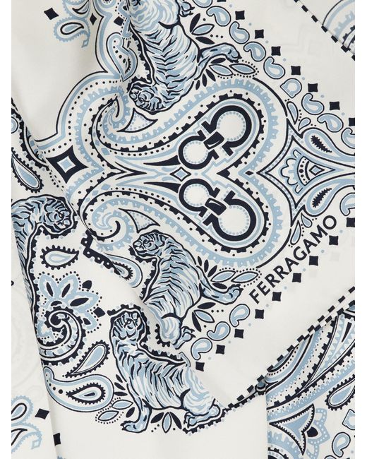 Ferragamo Blue Arabesque Print Silk Scarf