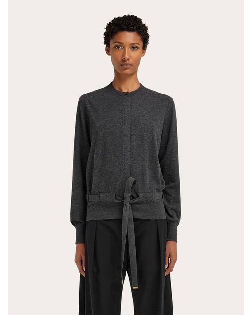 Ferragamo Blue Cardigan With Ribbon Detail
