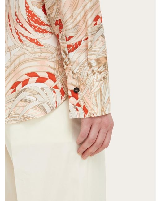 Ferragamo Pink Rooster Print Silk Twill Shirt