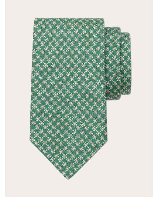 Ferragamo Green Turtle Print Silk Tie for men