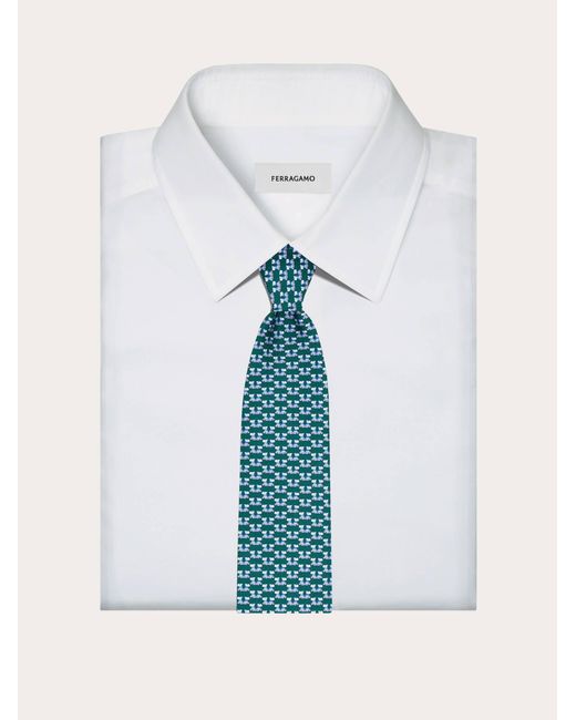 Ferragamo Blue Terrier Print Silk Tie for men